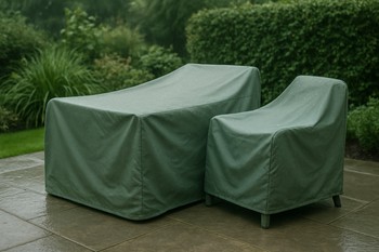 Covered terrace lounge protected from light rain with wipeable cushions