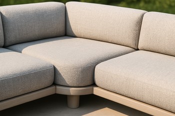 Curved corner module connecting two outdoor lounge sections