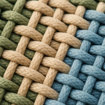 Fine outdoor fabric weave with soft highlights and blurred grass behind