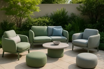 Expanded outdoor island with multiple modules arranged on the same lawn