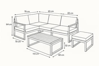 Hand-drawn outline of a garden with simple furniture blocks sketched in