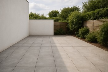 Empty stone terrace with only a low wall and plain tiles
